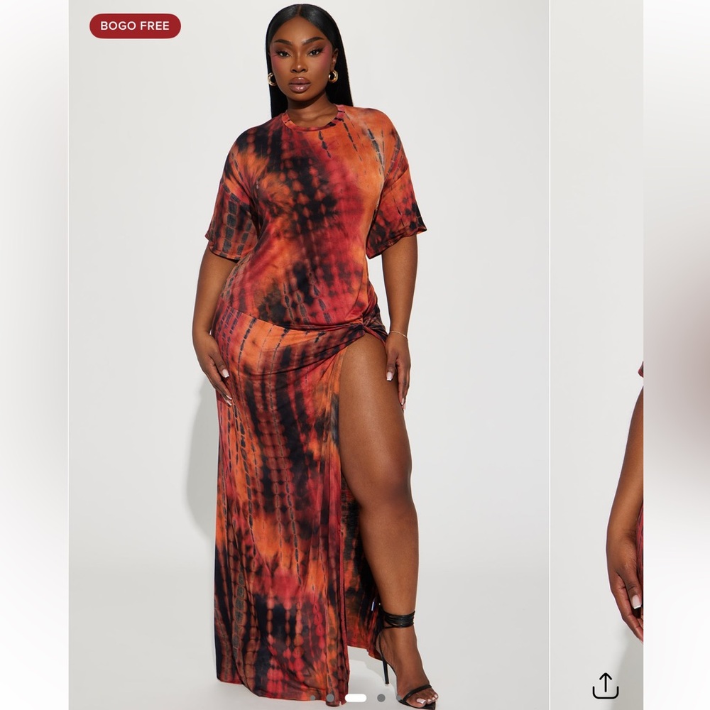 Fashion Nova Tie-Dye Maxi Dress - Red and Black